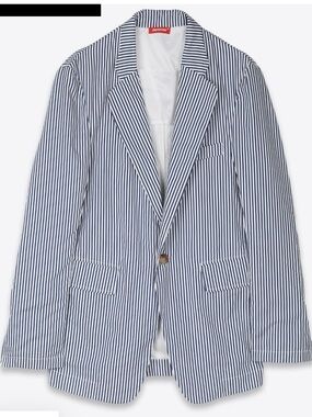 Denimist Deconstructed Blazer - Striped Cotton Canvas - White/Blue